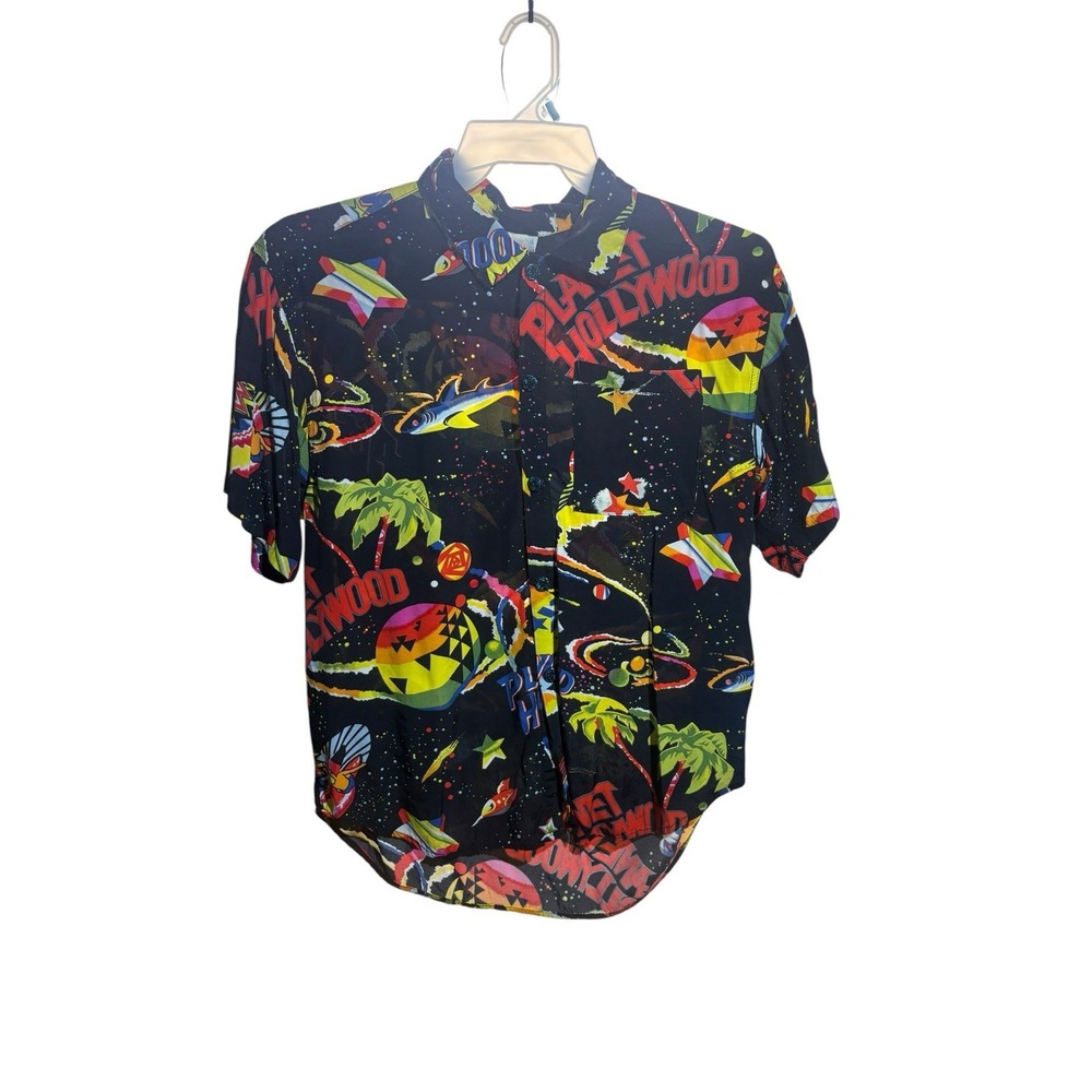 Vintage 1991 Planet Hollywood All Over Print Space Hawaiian Shirt Men's XL